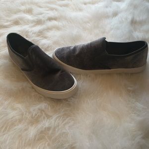 Grey suede slip on shoes
